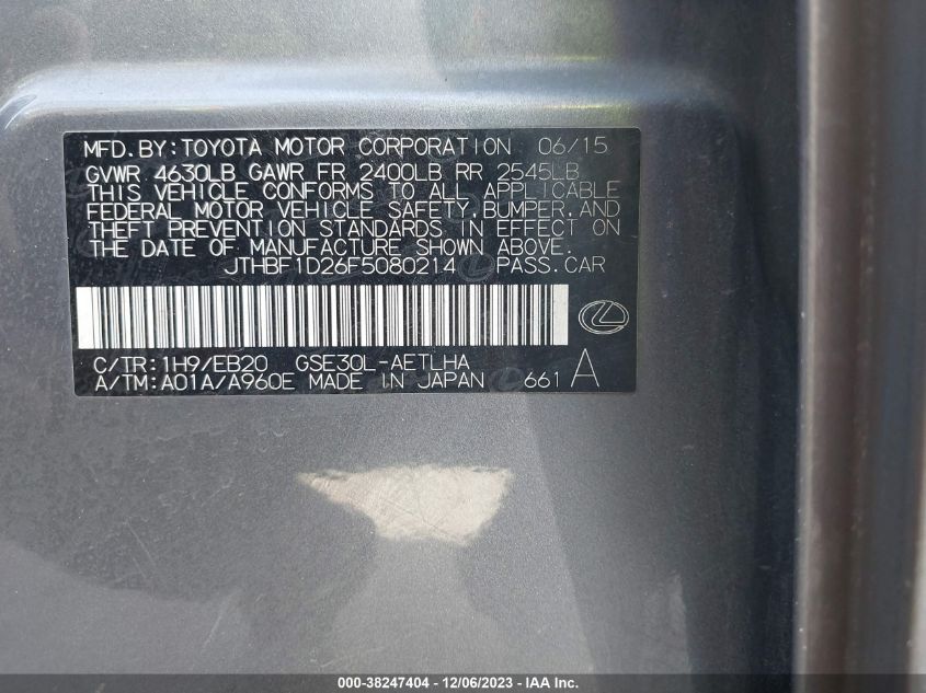 2015 LEXUS IS 250 - JTHBF1D26F5080214