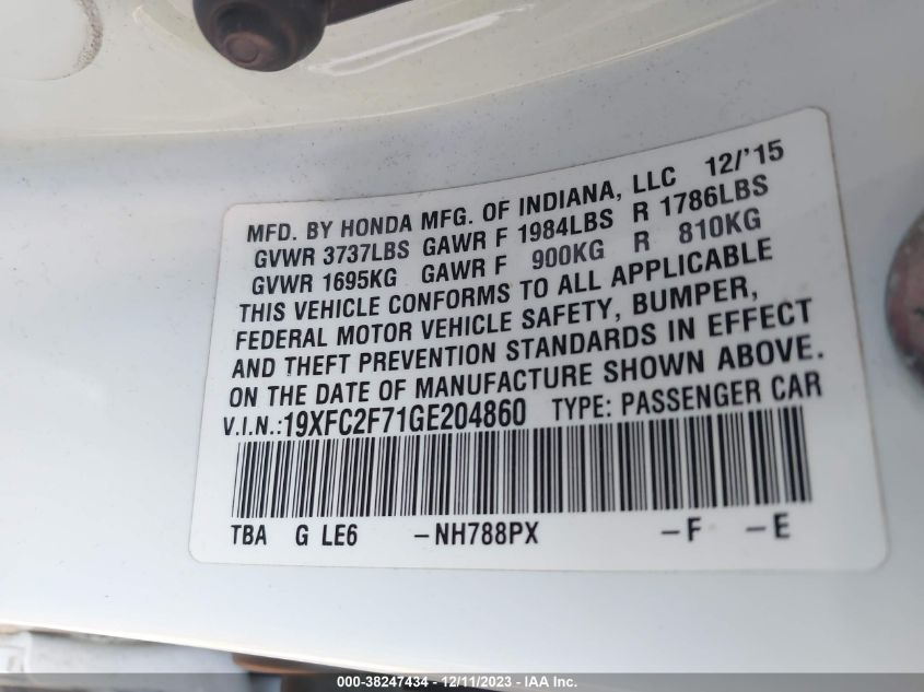 2016 HONDA CIVIC SEDAN EX - 19XFC2F71GE204860