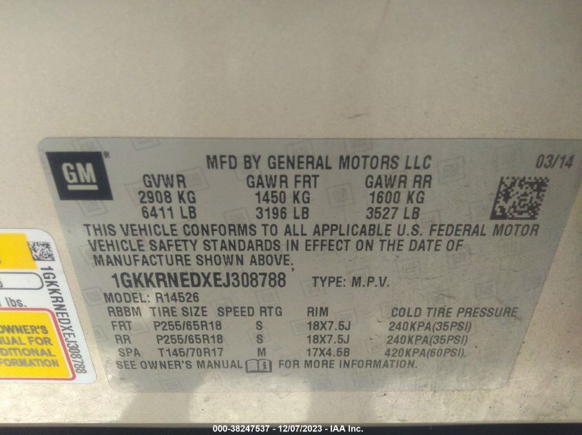 2014 GMC ACADIA SLE - 1GKKRNEDXEJ308788