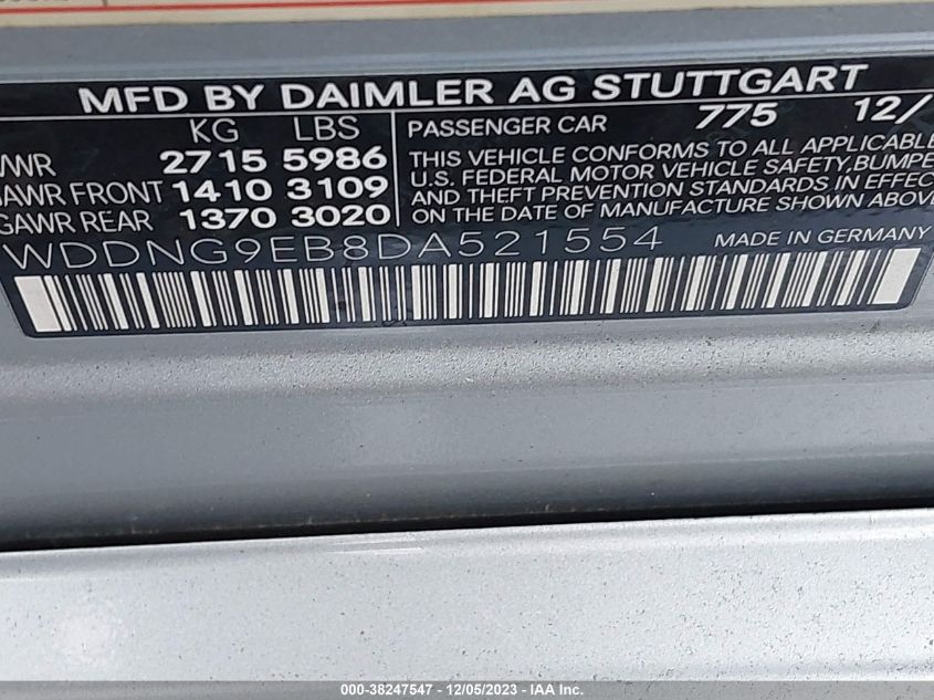 2013 MERCEDES-BENZ S-CLASS S 550 WDDNG9EB8DA521554