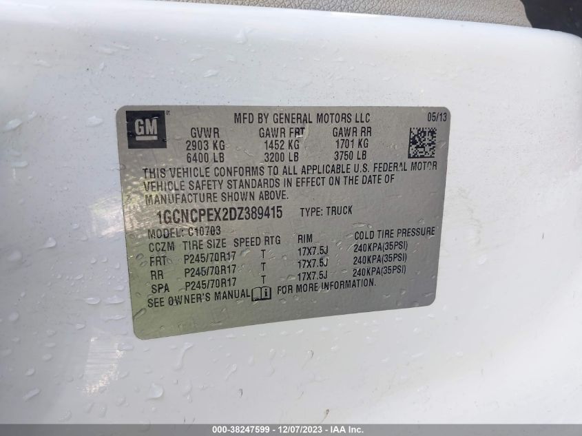 2013 CHEVROLET SILVERADO 1500 WORK TRUCK - 1GCNCPEX2DZ389415