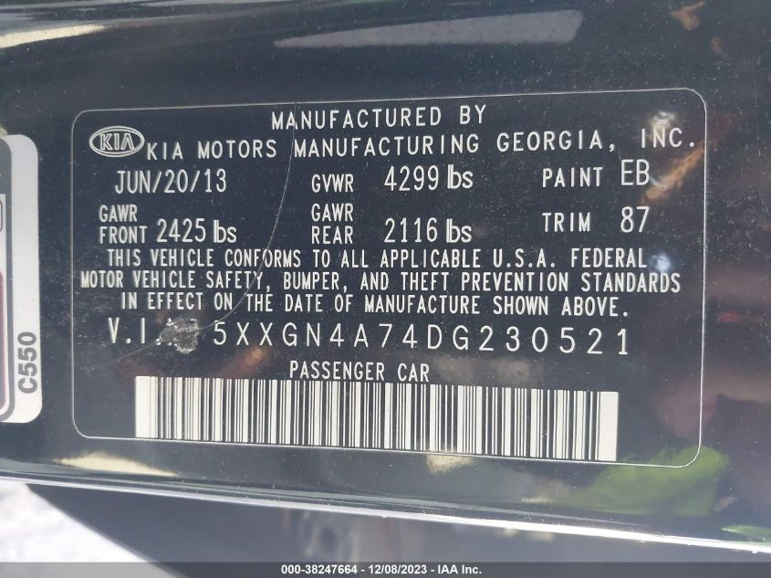 2013 KIA OPTIMA EX - 5XXGN4A74DG230521