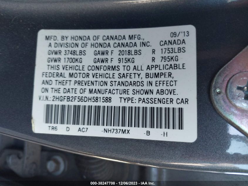 2013 HONDA CIVIC LX - 2HGFB2F56DH581588