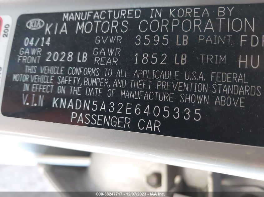 2014 KIA RIO EX - KNADN5A32E6405335