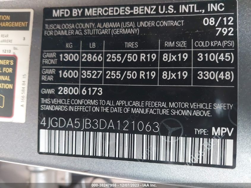 2013 MERCEDES-BENZ ML 350 4JGDA5JB3DA121063