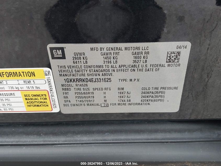 2014 GMC ACADIA SLT-1 - 1GKKRRKD4EJ331625