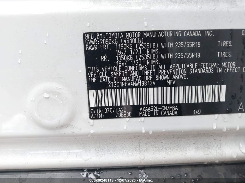 2022 TOYOTA RAV4 XLE PREMIUM - 2T3C1RFV4NW198134