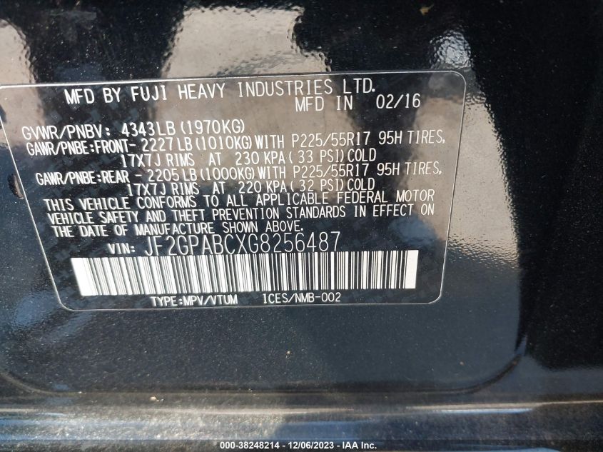 2016 SUBARU CROSSTREK PREMIUM - JF2GPABCXG8256487