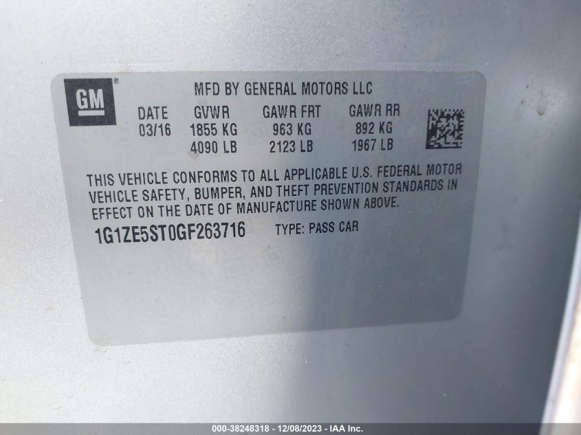 2016 CHEVROLET MALIBU LT - 1G1ZE5ST0GF263716