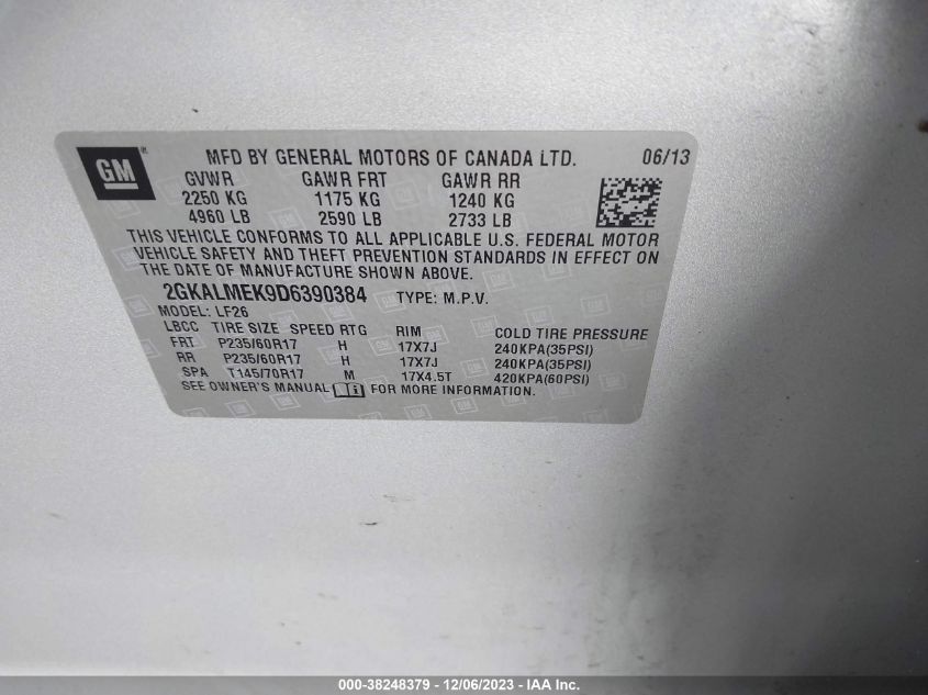 2013 GMC TERRAIN SLE-1 - 2GKALMEK9D6390384