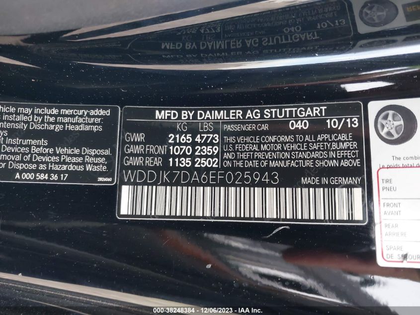 2014 MERCEDES-BENZ SL 550 WDDJK7DA6EF025943