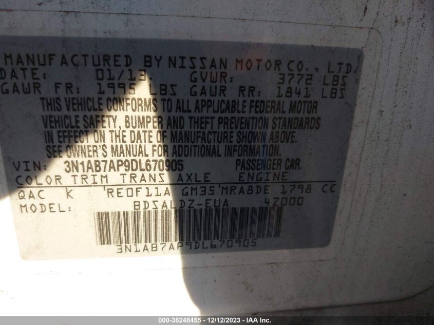 2013 NISSAN SENTRA SV - 3N1AB7AP9DL670905