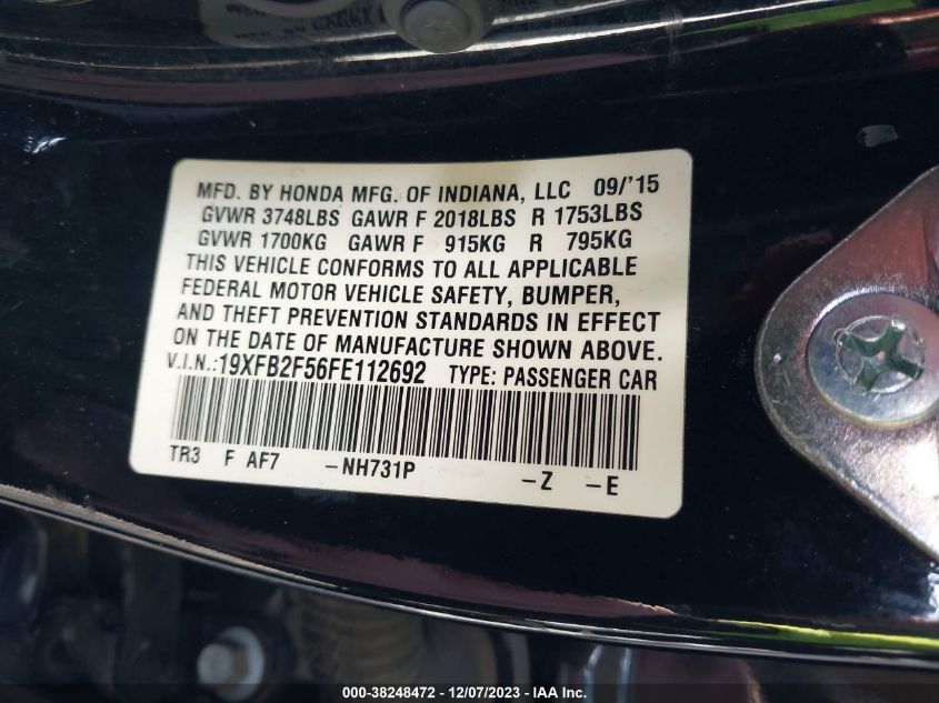 2015 HONDA CIVIC LX - 19XFB2F56FE112692