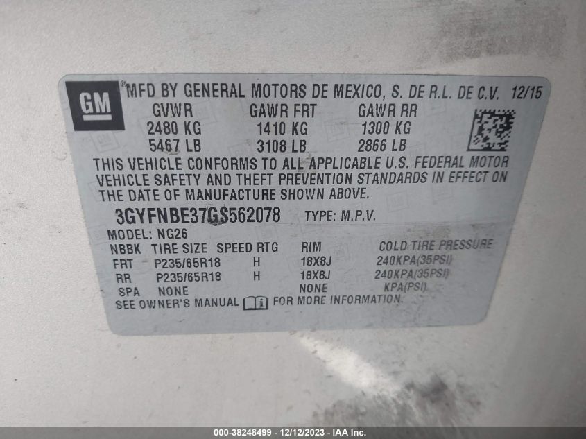 2016 CADILLAC SRX LUXURY COLLECTION - 3GYFNBE37GS562078