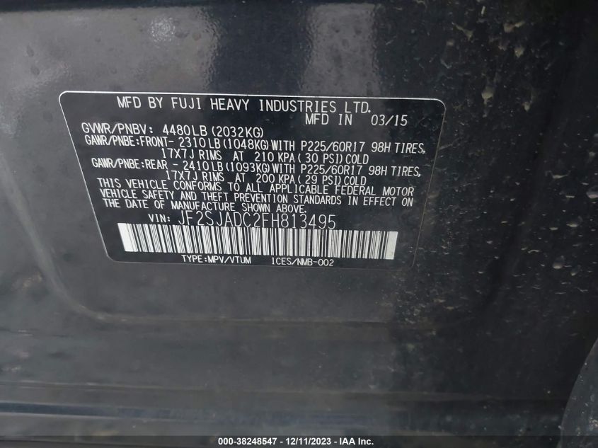 2015 SUBARU FORESTER 2.5I PREMIUM - JF2SJADC2FH813495