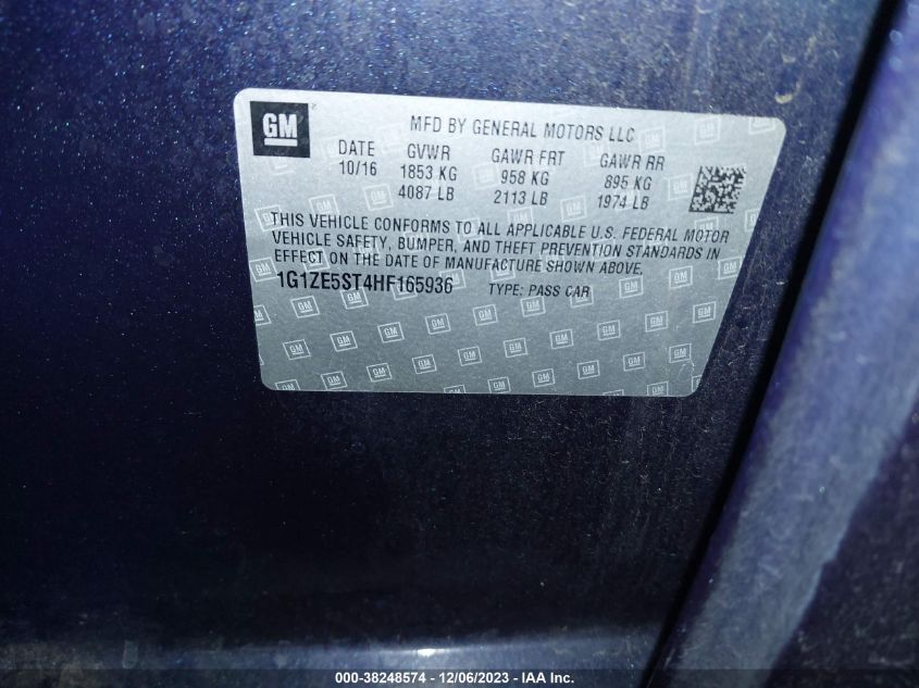 2017 CHEVROLET MALIBU LT - 1G1ZE5ST4HF165936