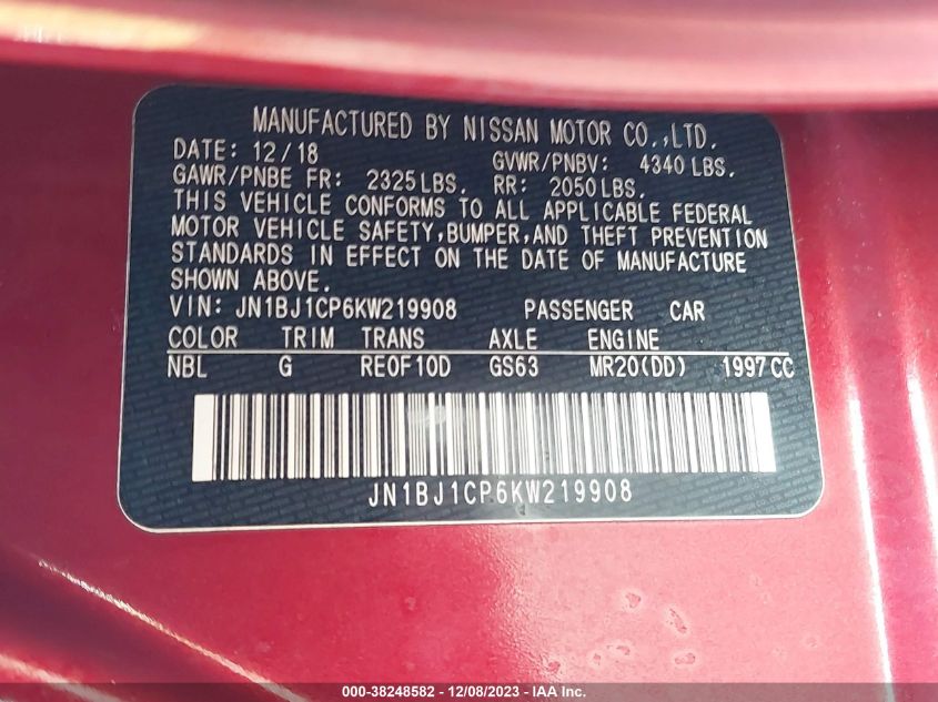2019 NISSAN ROGUE SPORT SV - JN1BJ1CP6KW219908