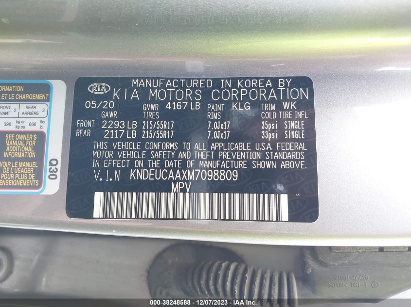 2021 KIA SELTOS S - KNDEUCAAXM7098809