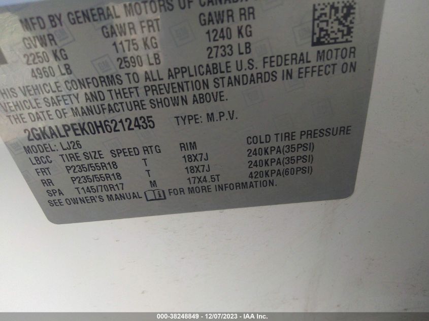 2017 GMC TERRAIN SLT - 2GKALPEK0H6212435
