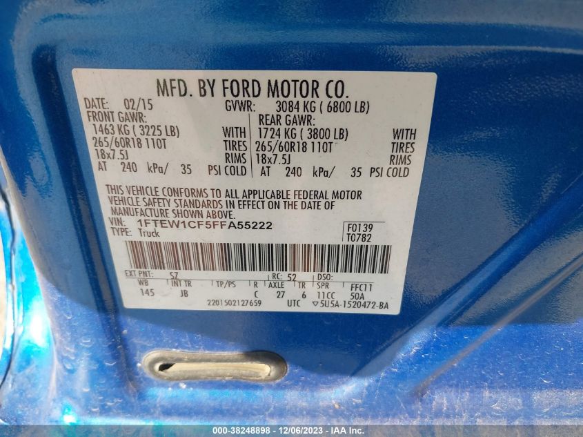 2015 FORD F-150 XLT - 1FTEW1CF5FFA55222