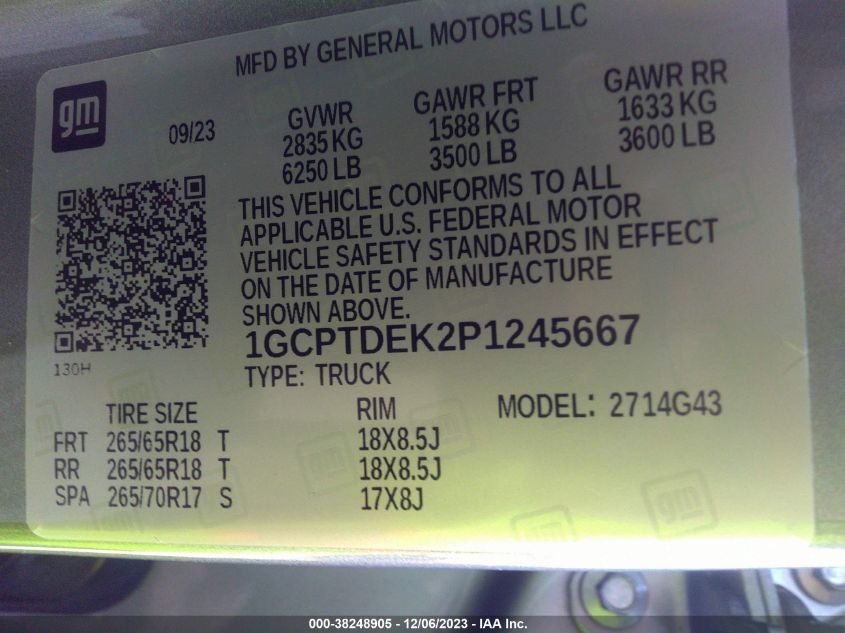 2023 CHEVROLET COLORADO Z71 - 1GCPTDEK2P1245667