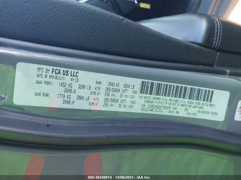 2019 DODGE DURANGO SXT - 1C4RDHAG2KC764570