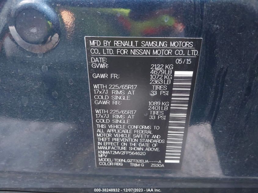 2015 NISSAN ROGUE SV - KNMAT2MV2FP564620