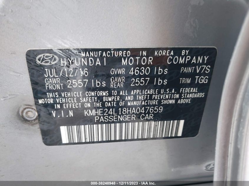 2017 HYUNDAI SONATA HYBRID SE - KMHE24L18HA047659