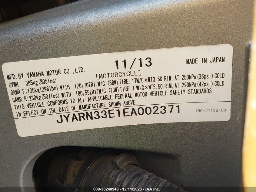 2014 YAMAHA FZ09 JYARN33E1EA002371