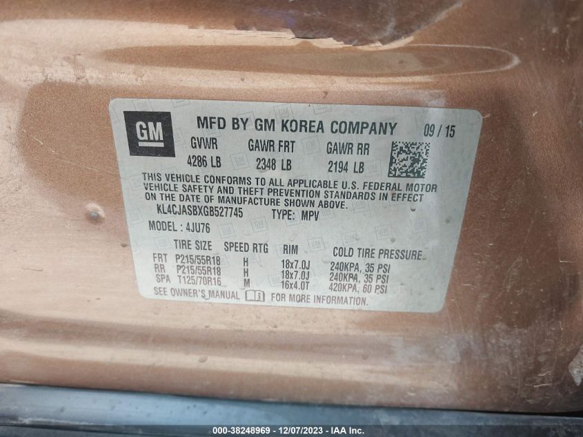 2016 BUICK ENCORE - KL4CJASBXGB527745