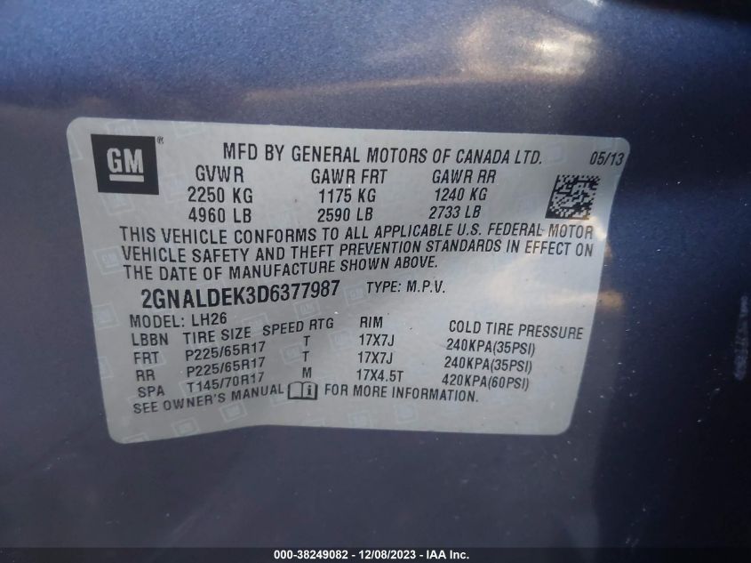 2013 CHEVROLET EQUINOX - 2GNALCEK3D6377987
