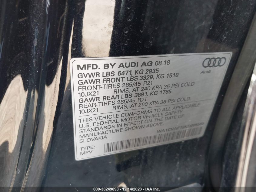 2019 AUDI Q8 55 PREMIUM WA1CVAF18KD005585