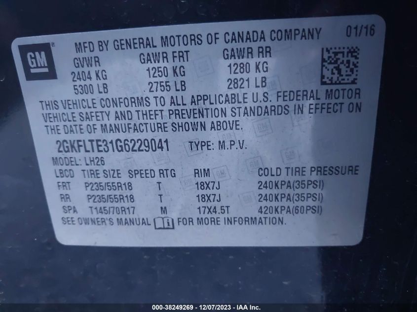 2016 GMC TERRAIN SLE - 2GKFLTE31G6229041