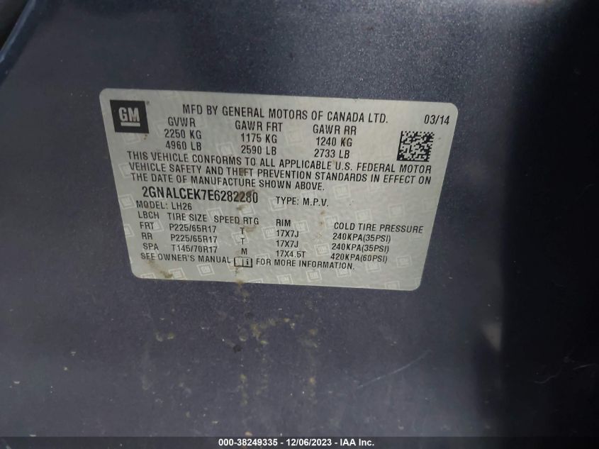 2014 CHEVROLET EQUINOX LT - 2GNALCEK7E6282280
