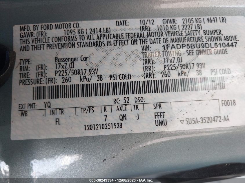 2013 FORD C-MAX HYBRID SEL - 1FADP5BU9DL510447
