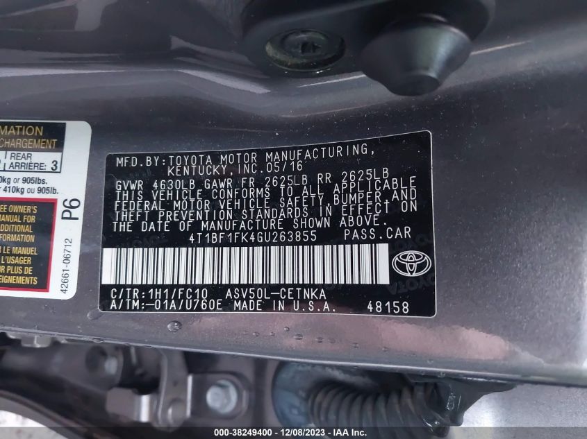2016 TOYOTA CAMRY LE/XLE/SE/XSE - 4T1BF1FK4GU263855