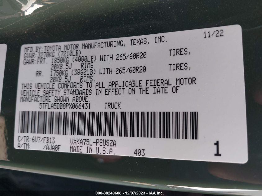 2023 TOYOTA TUNDRA CREWMAX SR/CREWMAX SR5 - 5TFLA5DB8PX066431