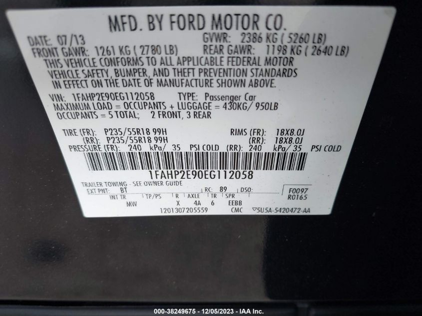 2014 FORD TAURUS SEL - 1FAHP2E90EG112058