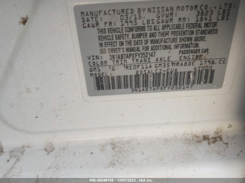 2015 NISSAN SENTRA S - 3N1AB7APXFY252147