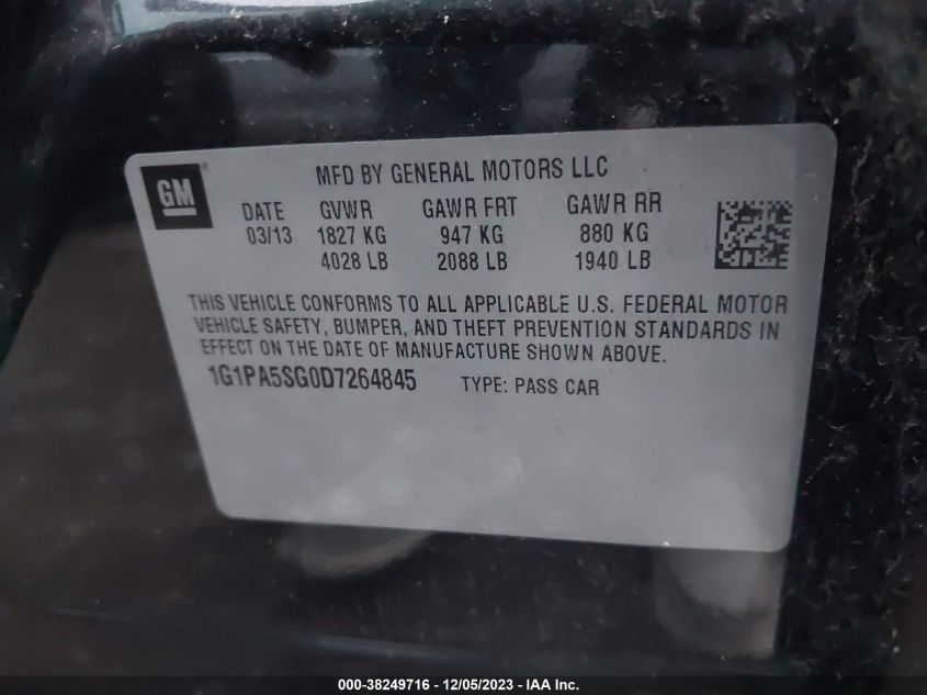 2013 CHEVROLET CRUZE LS AUTO - 1G1PA5SG0D7264845