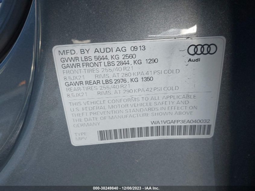 2014 AUDI SQ5 3.0T PREMIUM PLUS WA1VGAFP3EA040032