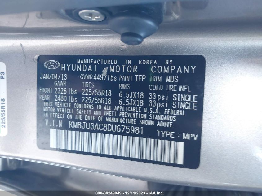 2013 HYUNDAI TUCSON LIMITED - KM8JU3AC8DU675981