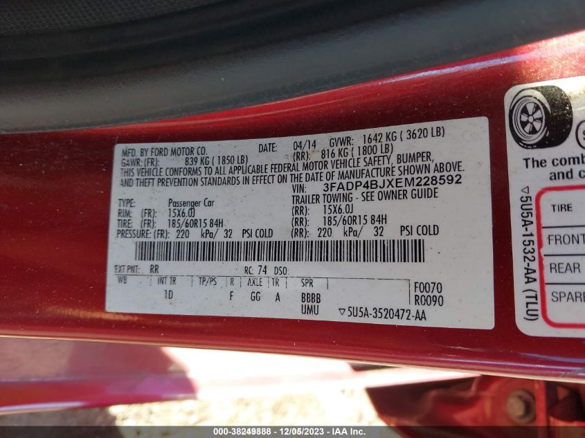 2014 FORD FIESTA SE - 3FADP4BJXEM228592