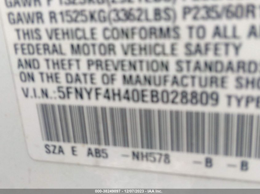 2014 HONDA PILOT EX - 5FNYF4H40EB028809