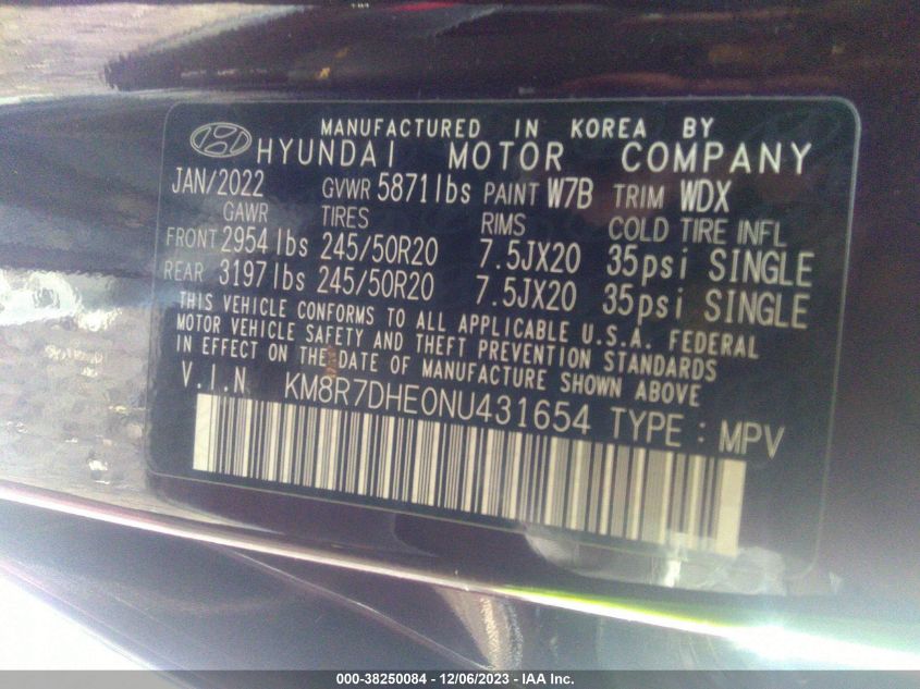 2022 HYUNDAI PALISADE CALLIGRAPHY - KM8R7DHE0NU431654