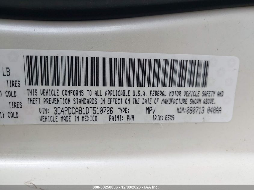 2013 DODGE JOURNEY AMERICAN VALUE PKG - 3C4PDCAB1DT510726