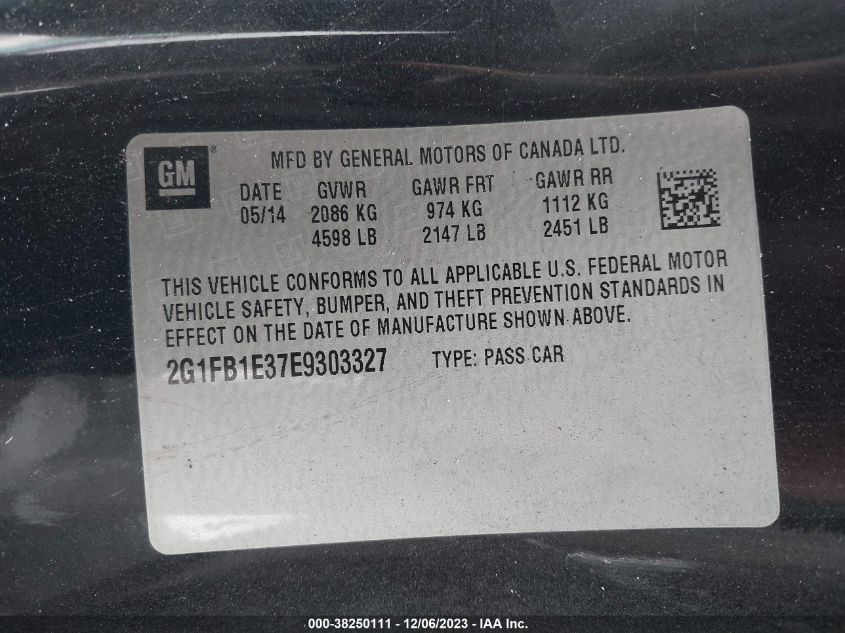 2014 CHEVROLET CAMARO LT - 2G1FB1E37E9303327