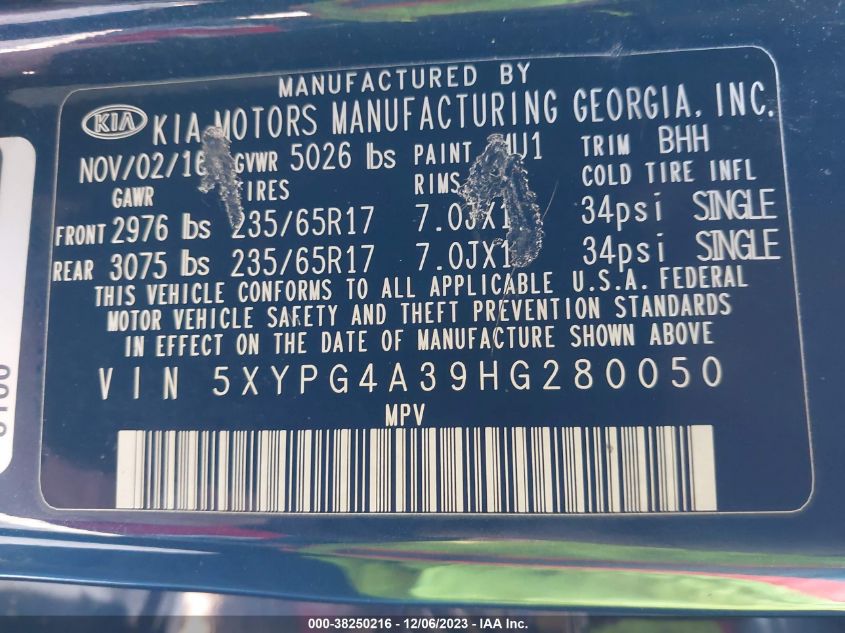 2017 KIA SORENTO LX/L - 5XYPG4A39HG280050