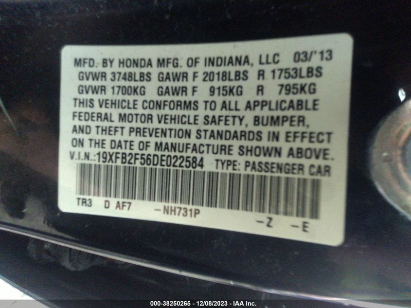 2013 HONDA CIVIC LX - 19XFB2F56DE022584