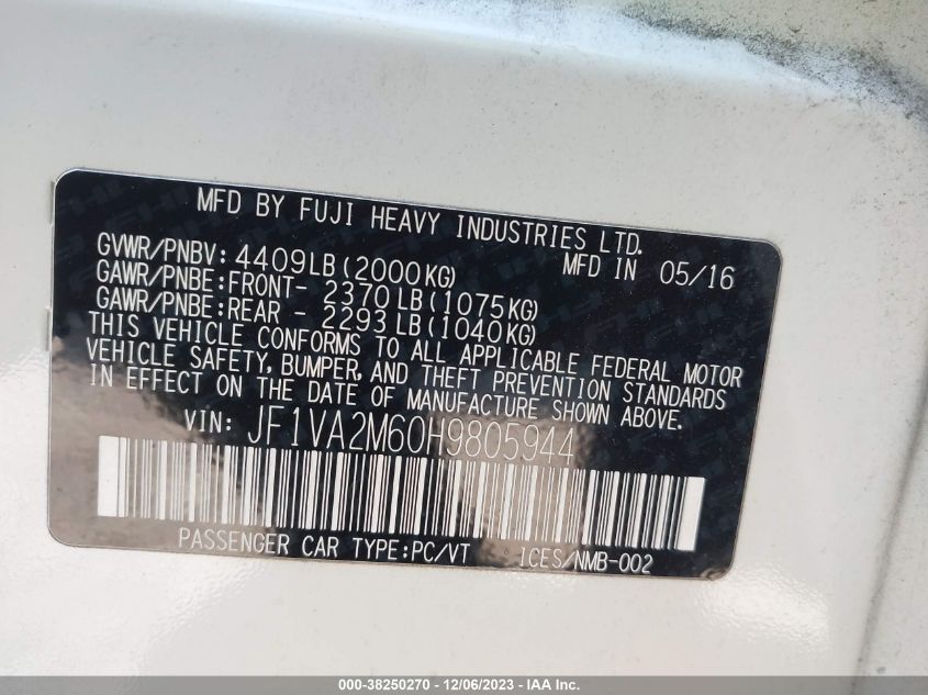2017 SUBARU WRX STI STI - JF1VA2M60H9805944